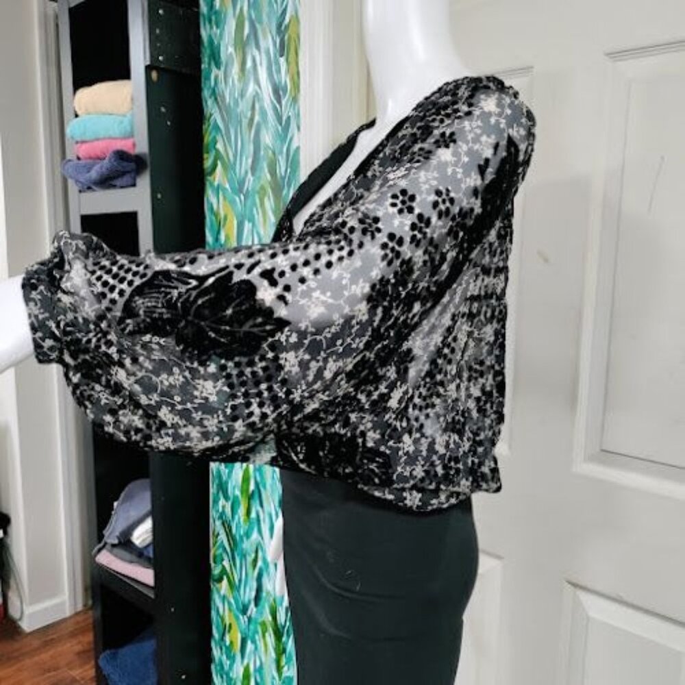 ASTR the label Velvet Burnout Shawna Abstract Velvet Cropped Sheer Floral Top S - Picture 5 of 12